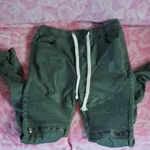 Olive Green Jogger Pants with Moto Ribbing